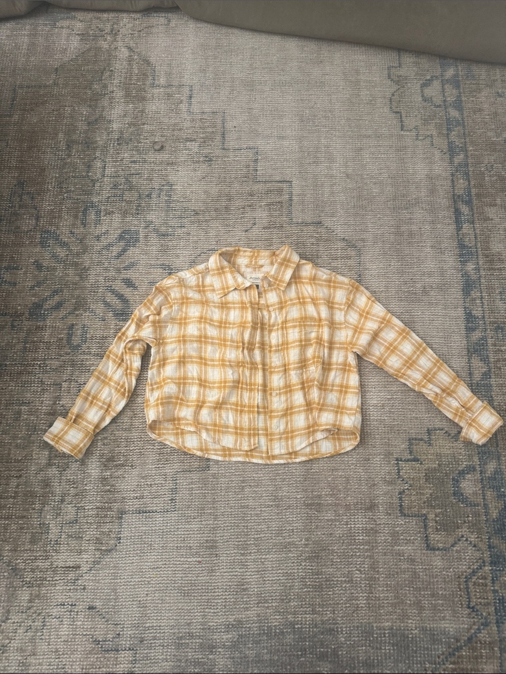 American Eagle Outfitters Yellow Plaid Button-Down Shirt
